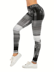 Block Striped Print Leggings Sexy High Waist Slim Long Length Leggings