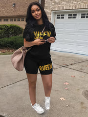Letter Print Two piece Set Short Sleeve T shirt & High Waist Shorts