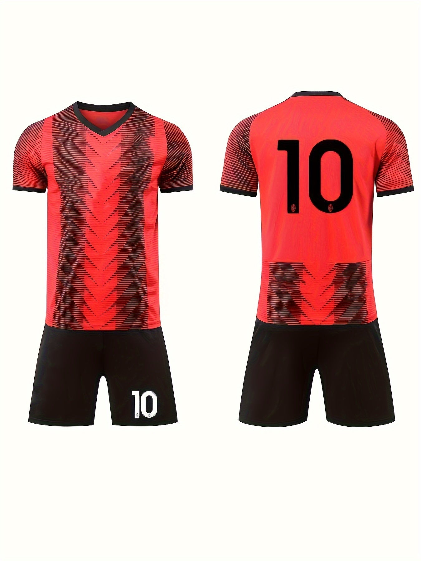 2pcs Boys Red Sports Football Training Outfit Quick Drying T shirt&Shorts