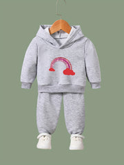 2pcs Sweet Rainbow Graphic Hoodies Pants Set Spring Fall Sports Gift Girls