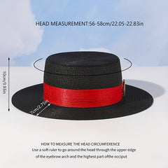 M Label Strap Sun Hat Flat Top Straw Jazz Hat British Style Vintage