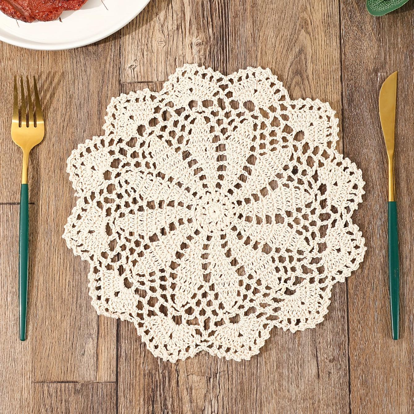 1pc Beige Lace Crochet Coaster Doily Vintage Fabric Anti-scald