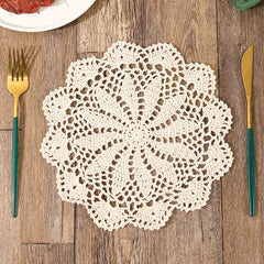 1pc Beige Lace Crochet Coaster Doily Vintage Fabric Anti-scald