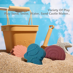 Silicone Beach Toy Set with Hand Bucket, Shovel, Molds