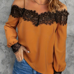 Colorblock Lace Cold Shoulder Top