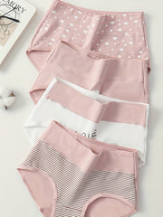 4pcs Cartoon Print Colorblock Briefs Women's Lingerie Panties