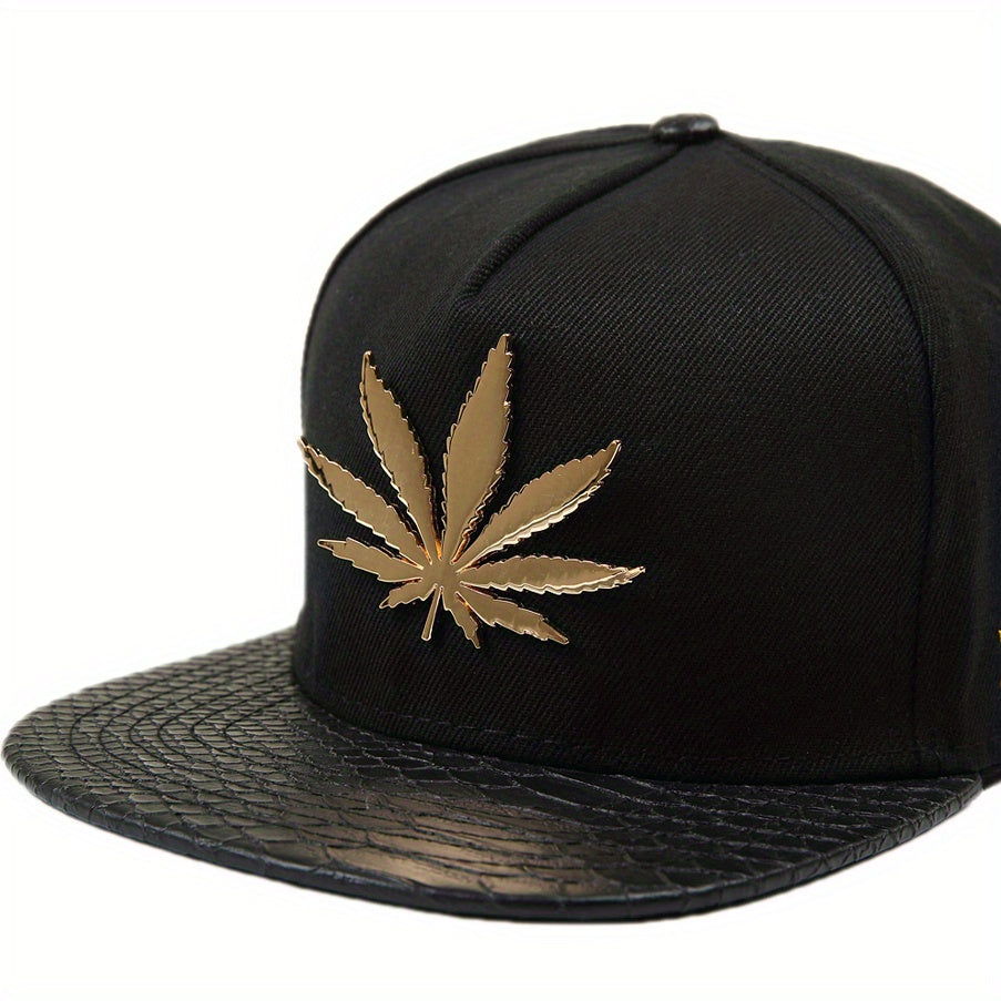 Men's Hip Hop Baseball Cap Street Dance Hat Punk Wind Metal Hemp Leaves Pattern