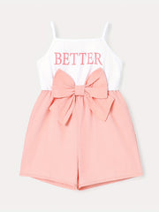 Girls Letter Graphic Bow Front Spliced Cami Rompers Kids Summer Clothes
