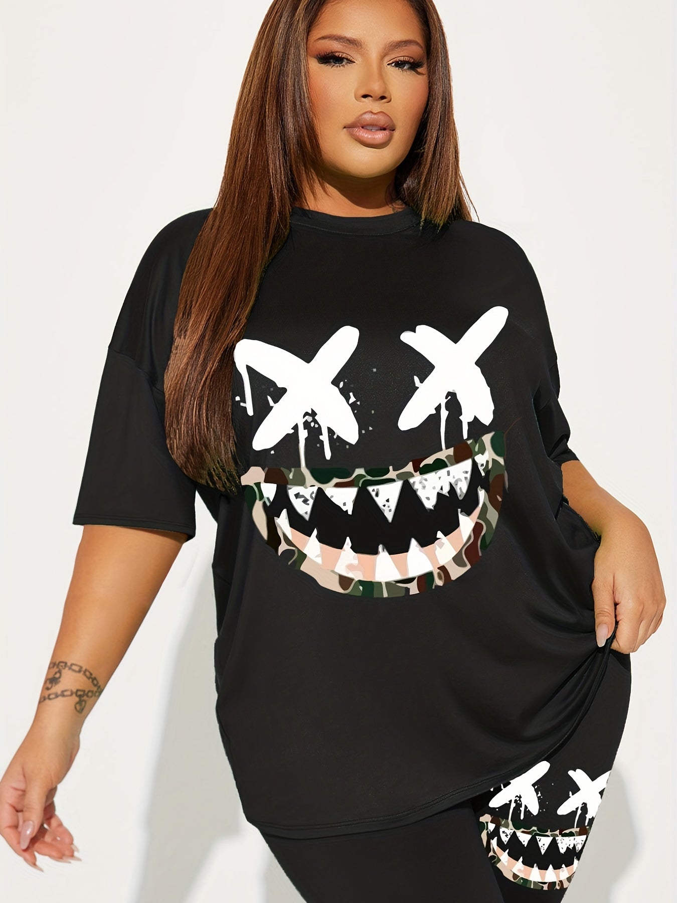 Graphic Print Two Piece Set Short Sleeve T-Shirt & Slim Long Pants