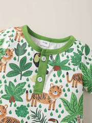 Animal Graphic Print Short Sleeve Romper Jumpsuit for Baby Boys & Girls