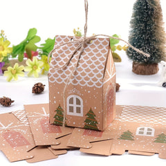House Shape Christmas Paper Boxes Candy Gift Boxes Food Cookie Packing Bag