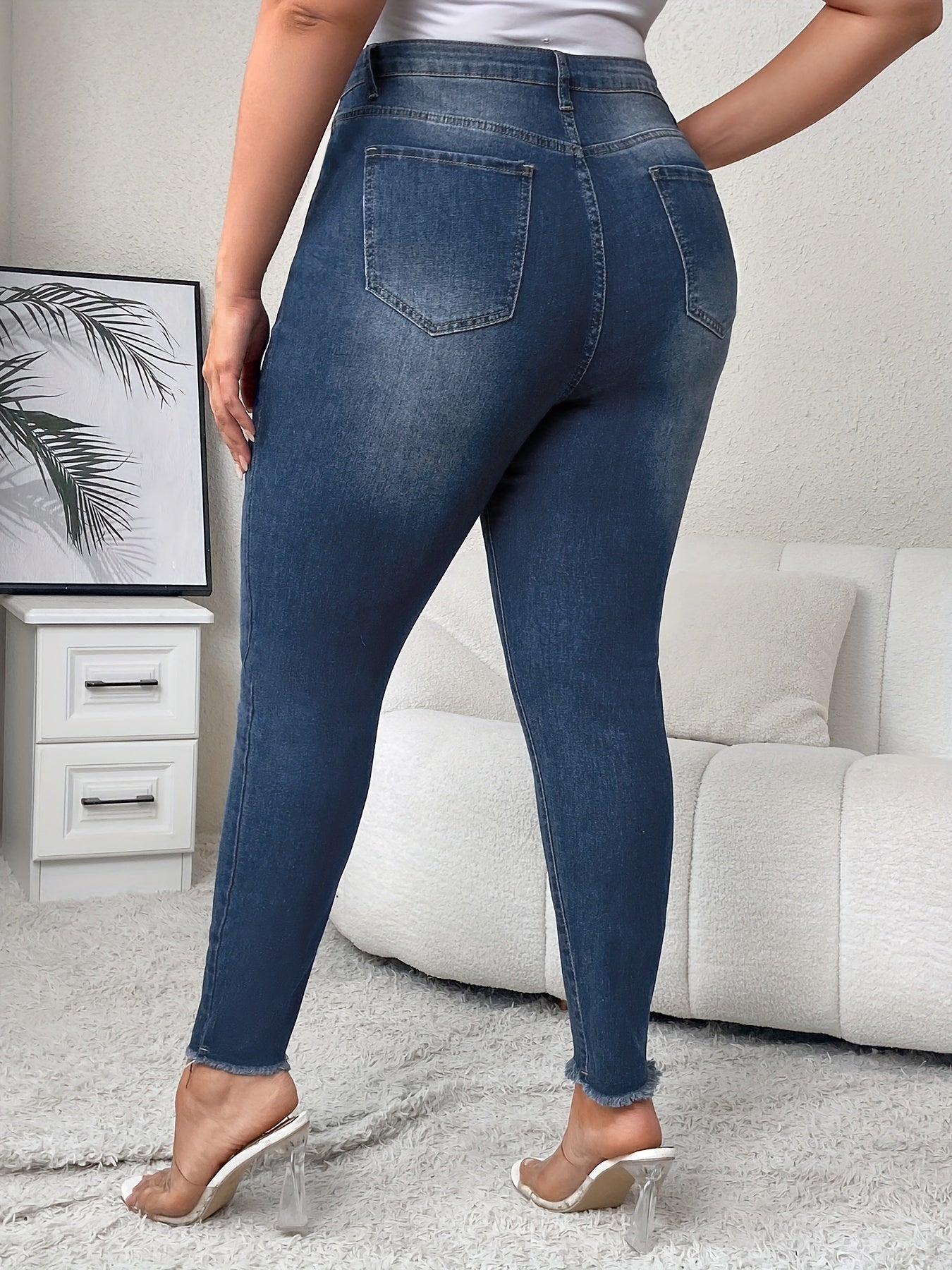 Plus Solid High Rise Skinny Jeans