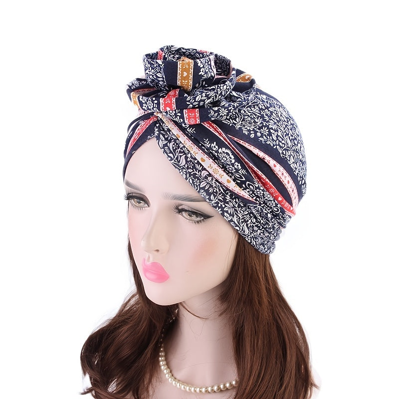 Boho Print Swirl Knotted Turban Cap Hair Bonnet Women's Hat