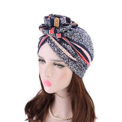 Boho Print Swirl Knotted Turban Cap Hair Bonnet Women's Hat