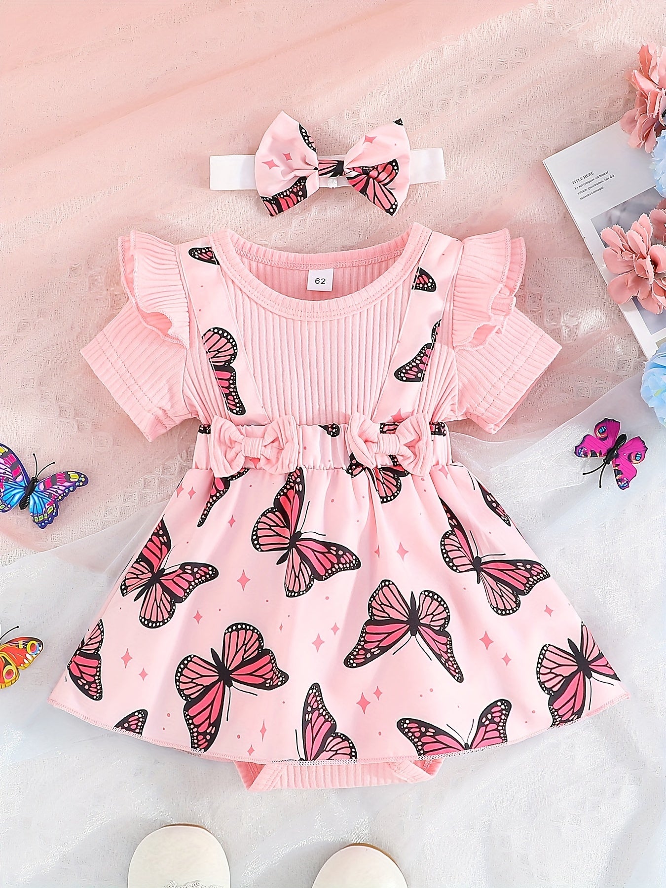 Baby Girls Floral Print Romper Dress Set