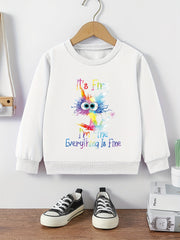 Girls Cat Graphic Sweatshirt - Comfy Casual Kids Active Pullover Top