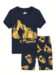 Boys Excavator Graphic Pajamas Set Short Sleejsonves Tops & Bottoms