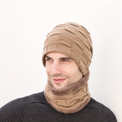 Winter Beanie Hats Scarf Set Knit Hat Neck Warmer Thick Fleece Cap Men Women