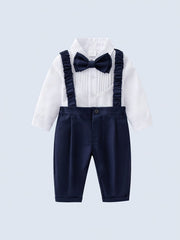 Baby Gentleman Suit 2pcs Long Sleeved Shirt and Overalls Pants
