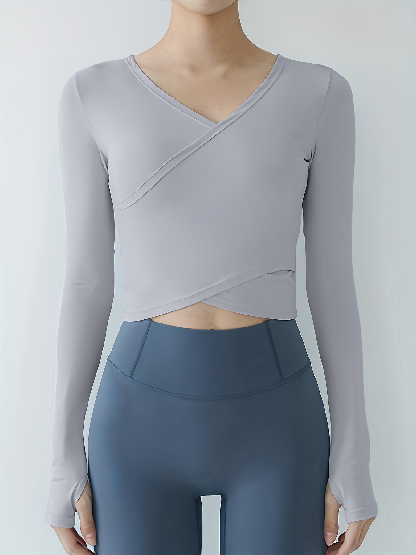 Quick Dry Yoga T Shirt V Neck Long Sleeve Layered Tee Women's Activewear