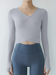 Quick Dry Yoga T Shirt V Neck Long Sleeve Layered Tee Women's Activewear