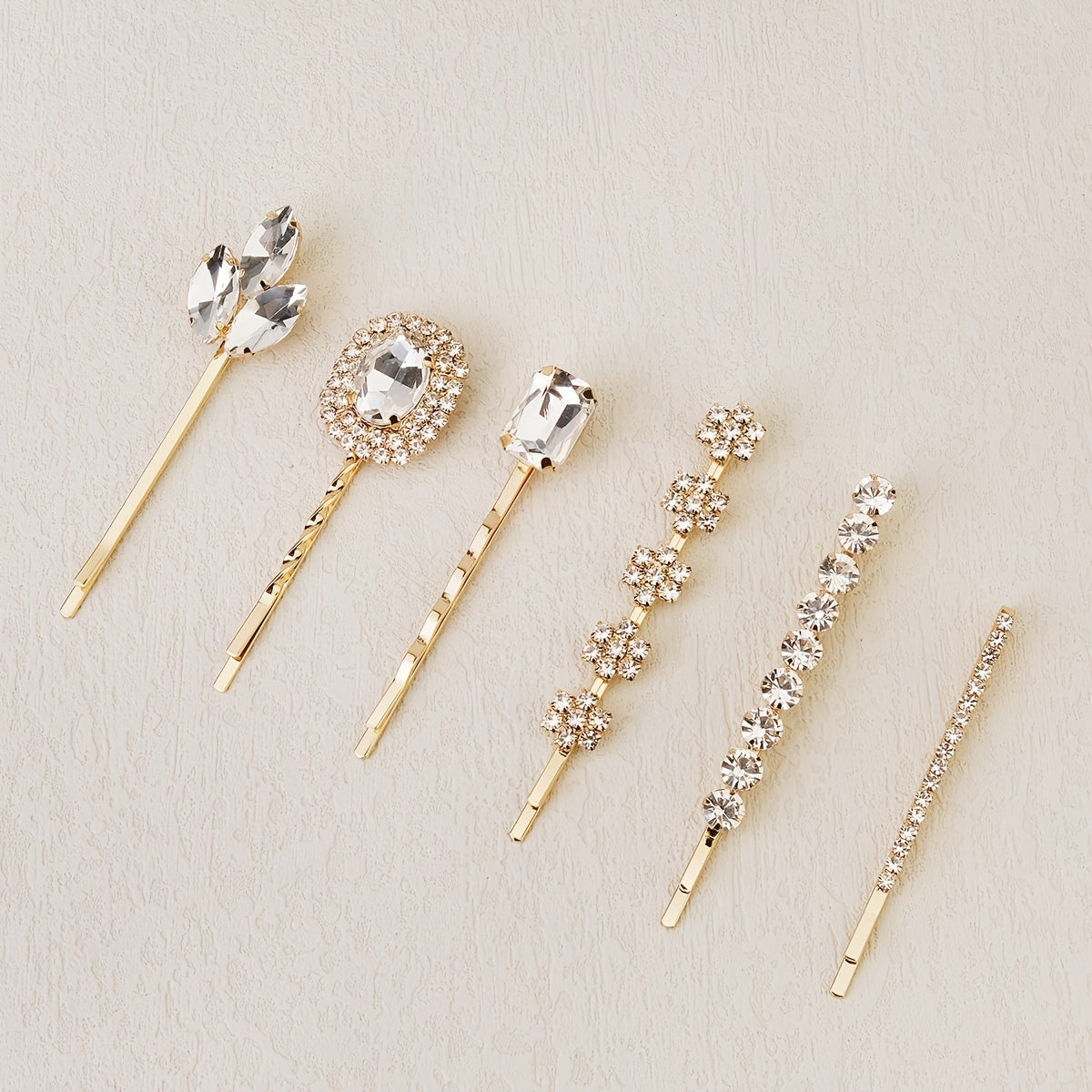 6pcs Rhinestone Hairpin Metal Golden Hair Clip Wedding Birthday Cosplay Costumes