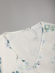 Floral Print Lounge Set Surplice Neck Top & Elastic Waist Pants
