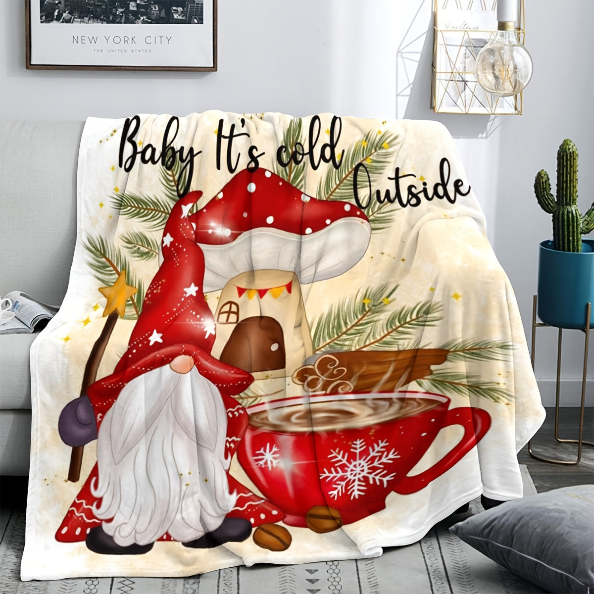 Gnome Coffee Print Blanket for Indoor Outdoor Use