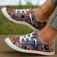 Floral Printed Canvas Slip-On Sneakers Lightweight Walking Shoes