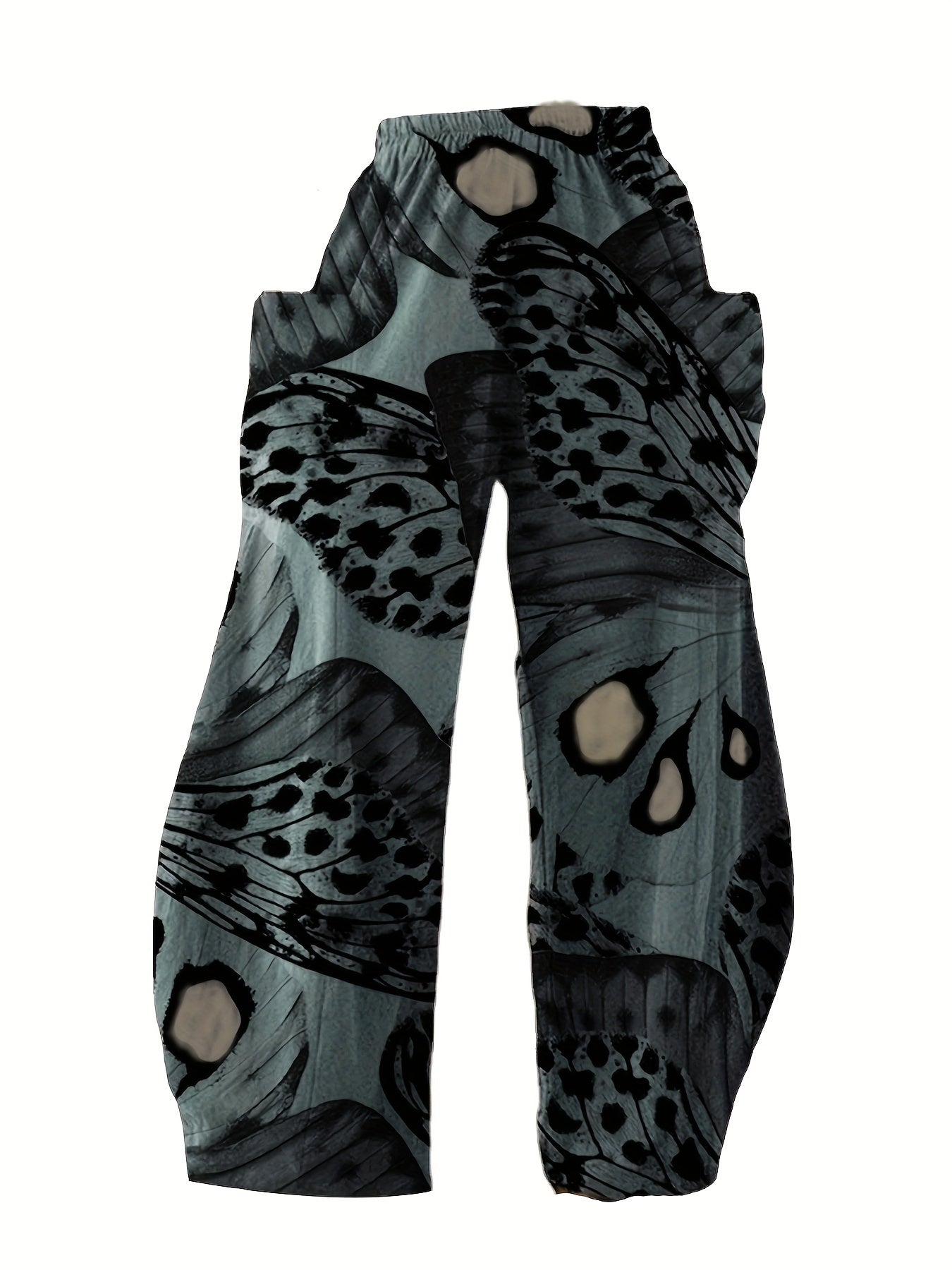 Butterfly Print Wide Leg Mid Rise Pants Women's Plus Street Style