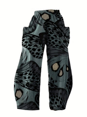 Butterfly Print Wide Leg Mid Rise Pants Women's Plus Street Style