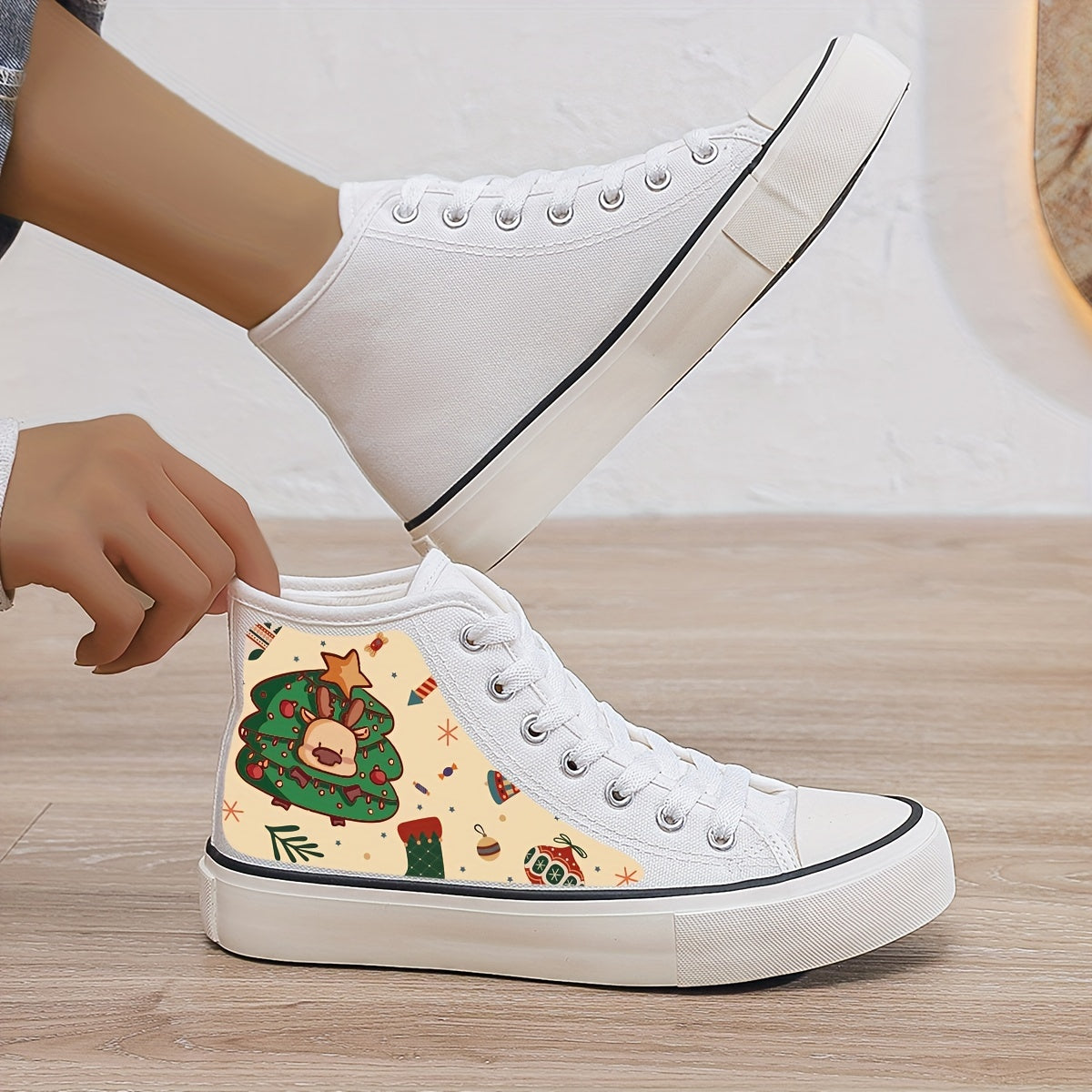 Christmas Tree Print Plush Lined Thermal Sneakers