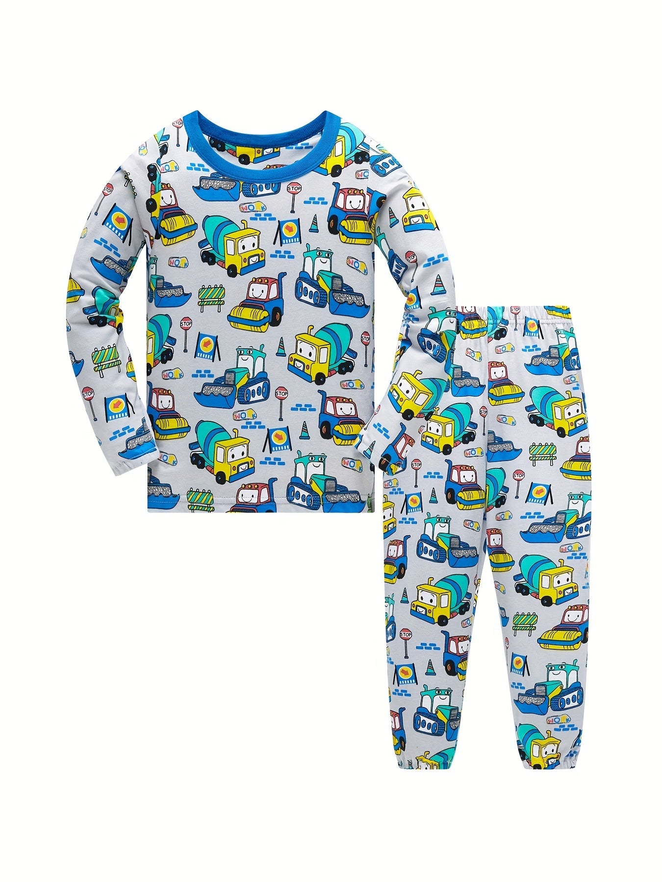 Boys Cartoon Car Print Cotton Pajamas Set