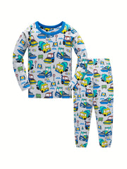 Boys Cartoon Car Print Cotton Pajamas Set