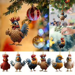 1pc Rooster Christmas Car Pendant Acrylic Tree Rearview Mirror Decoration Gift
