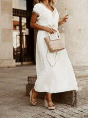 Maxi Dress with Lace Detail V Neck Short Sleeve