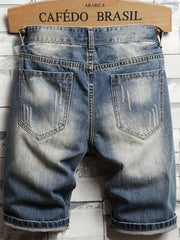 Men's Distressed Washed Denim Shorts for Summer