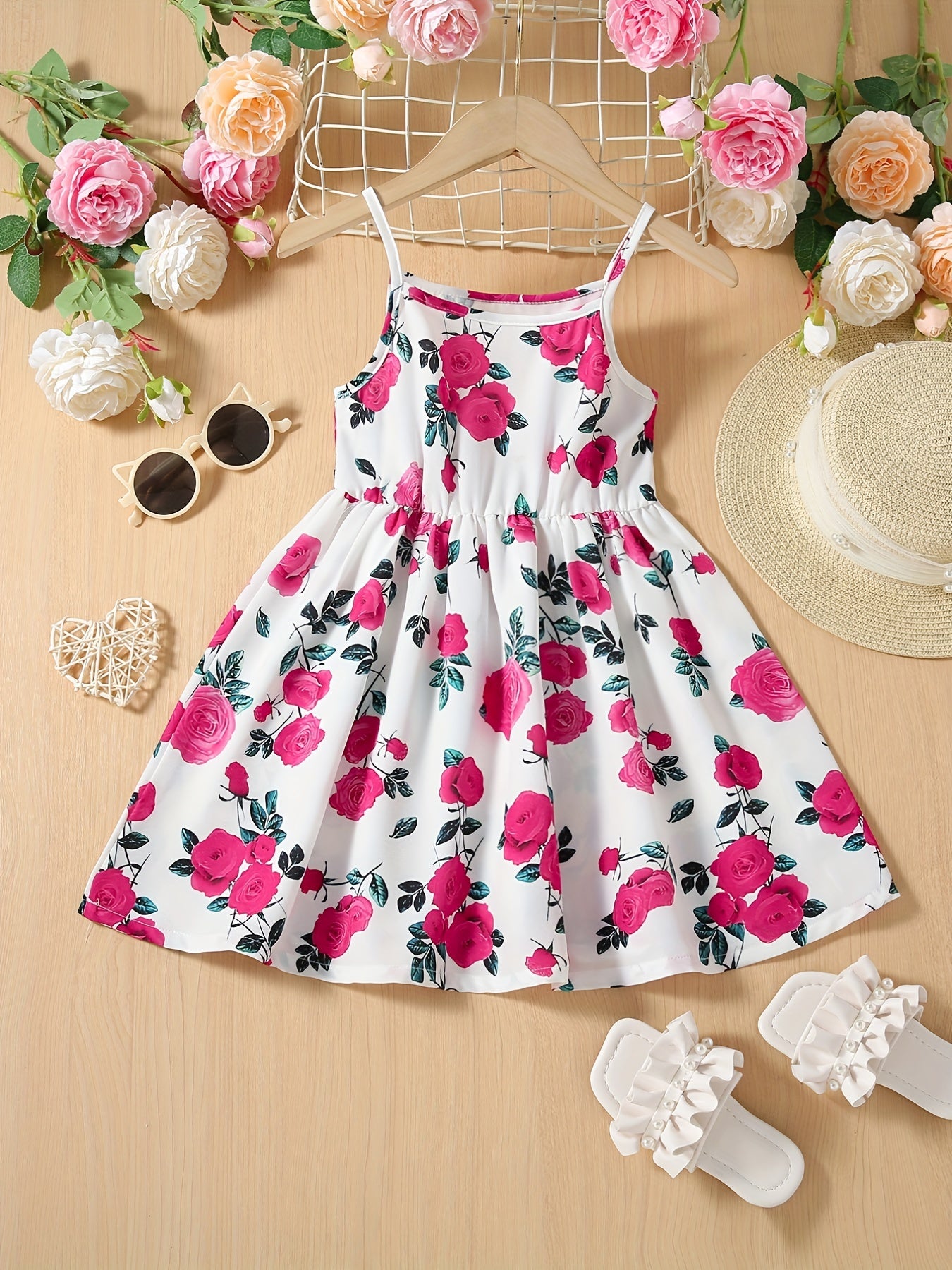 Toddler Girls Flowers Graphic Cami Dress For Party Beach