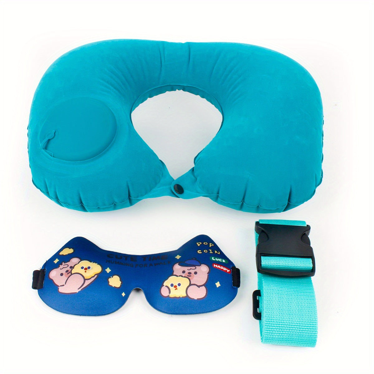 3pc Set Travel Accessory: Luggage Strap, Eye Mask, U-shaped Pillow