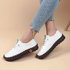 Women's Solid Flat Sneakers Casual Lace Up Low Top Shoes