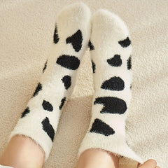 2 Pairs Cow Spot Socks Soft & Fuzzy Crew Mid Tube Socks Women's Stockings