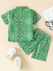 Boys Allover Print Outfit Short Sleeves Shirt & T shirt & Shorts