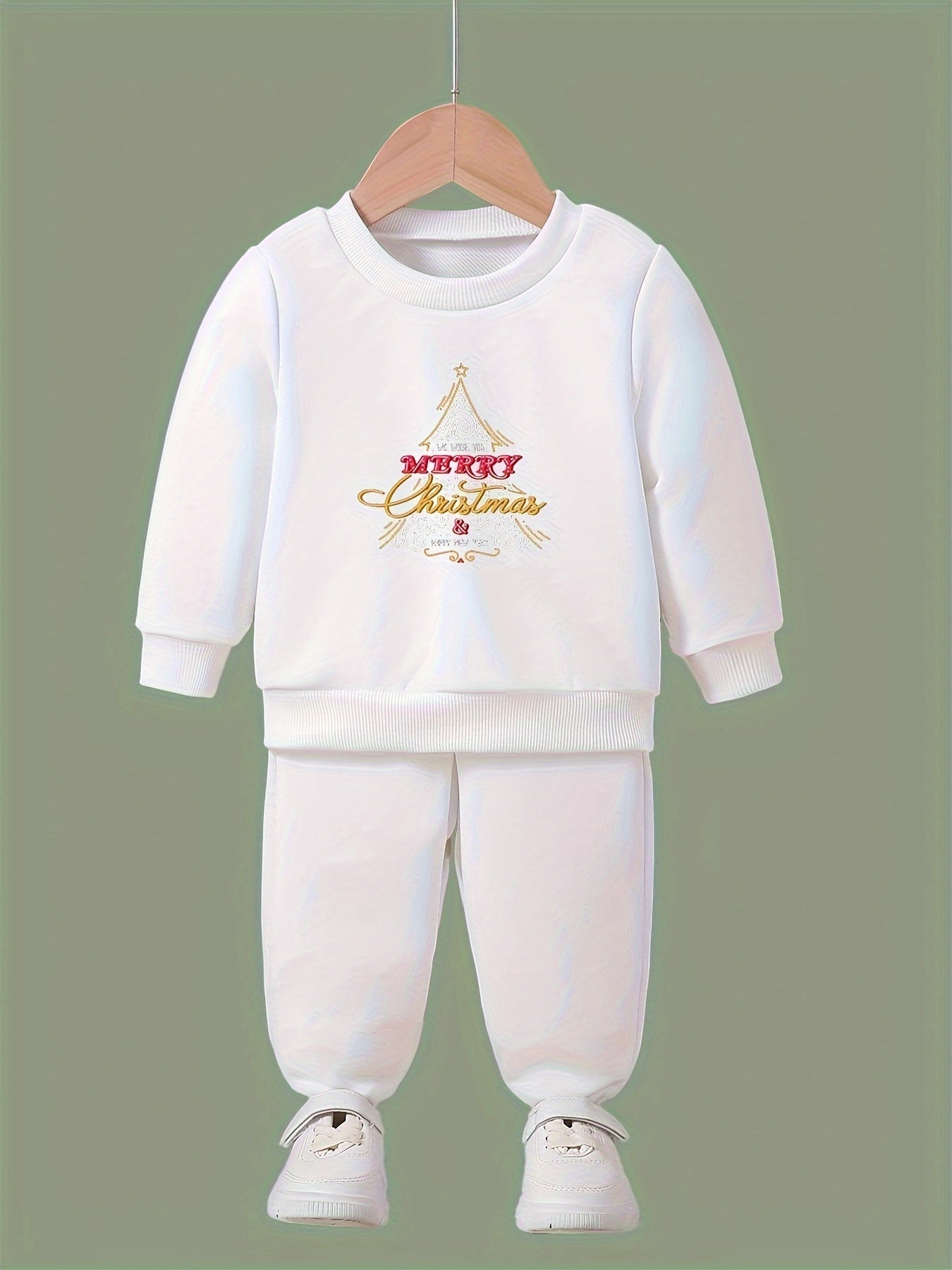 Cartoon Christmas Tree Crew Neck Sweatshirt & Sweatpants Set for Girls