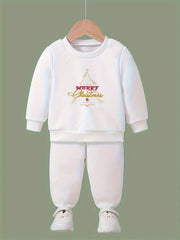 Cartoon Christmas Tree Crew Neck Sweatshirt & Sweatpants Set for Girls
