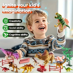 48pcs Dinosaur Playset Realistic Figures Eggs Trees Fence Educational Toy Green