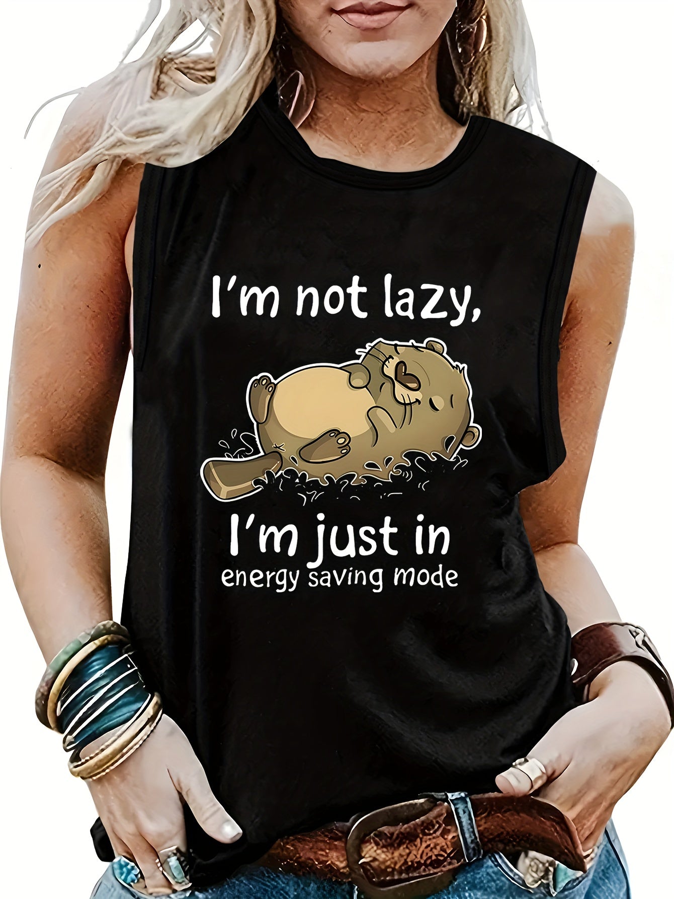 Letter Print Crew Neck Tank Top Women's Sleeveless Summer Tank