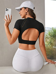 Ribbed Breathable Short Sleeve Shirt Backless Slim Yoga Top