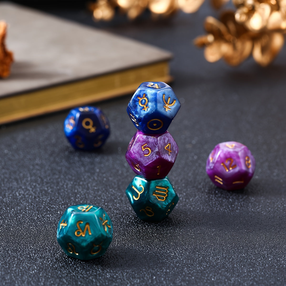 3pcs 12 sided Constellation Digital Dice Polyhedron Mixed Changing Game Props