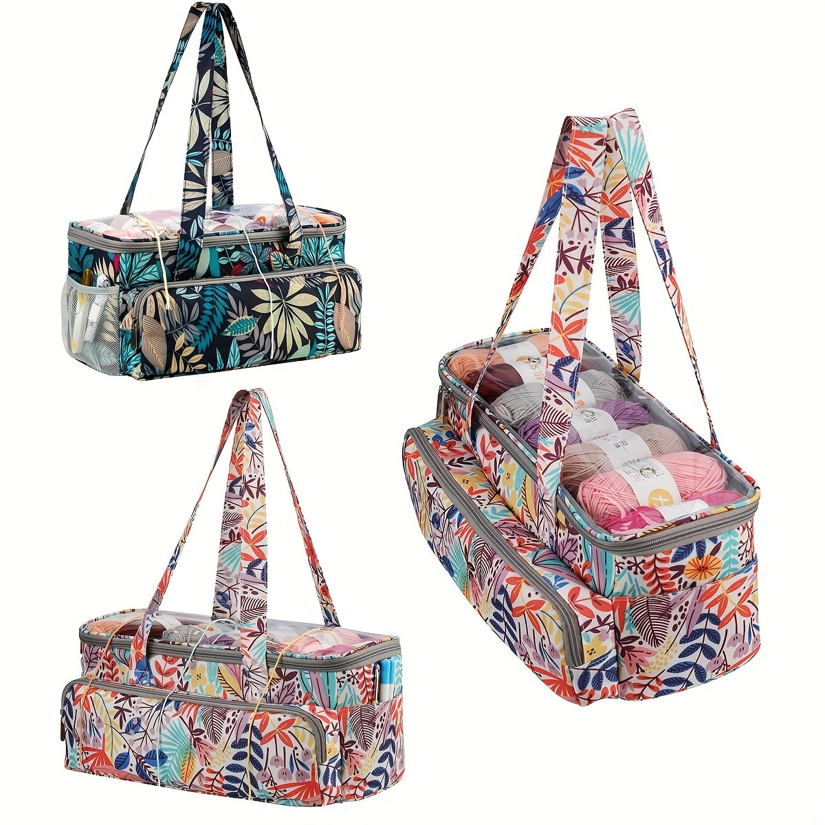 Portable Yarn Organizer Tote Bag for Knitting Projects and Crochet Accessories