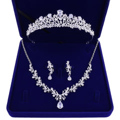 Crystal Leaf Bridal Jewelry Sets Rhinestone Crown Tiaras Necklace Earrings Set